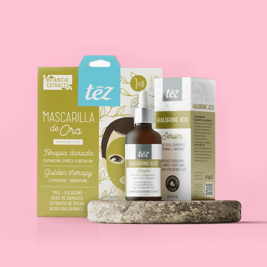 Rutina Dúo Sérum Acido Hialurónico & Mascarilla velo de oro: Iluminación y humectación Tu Piel | Tez alternate