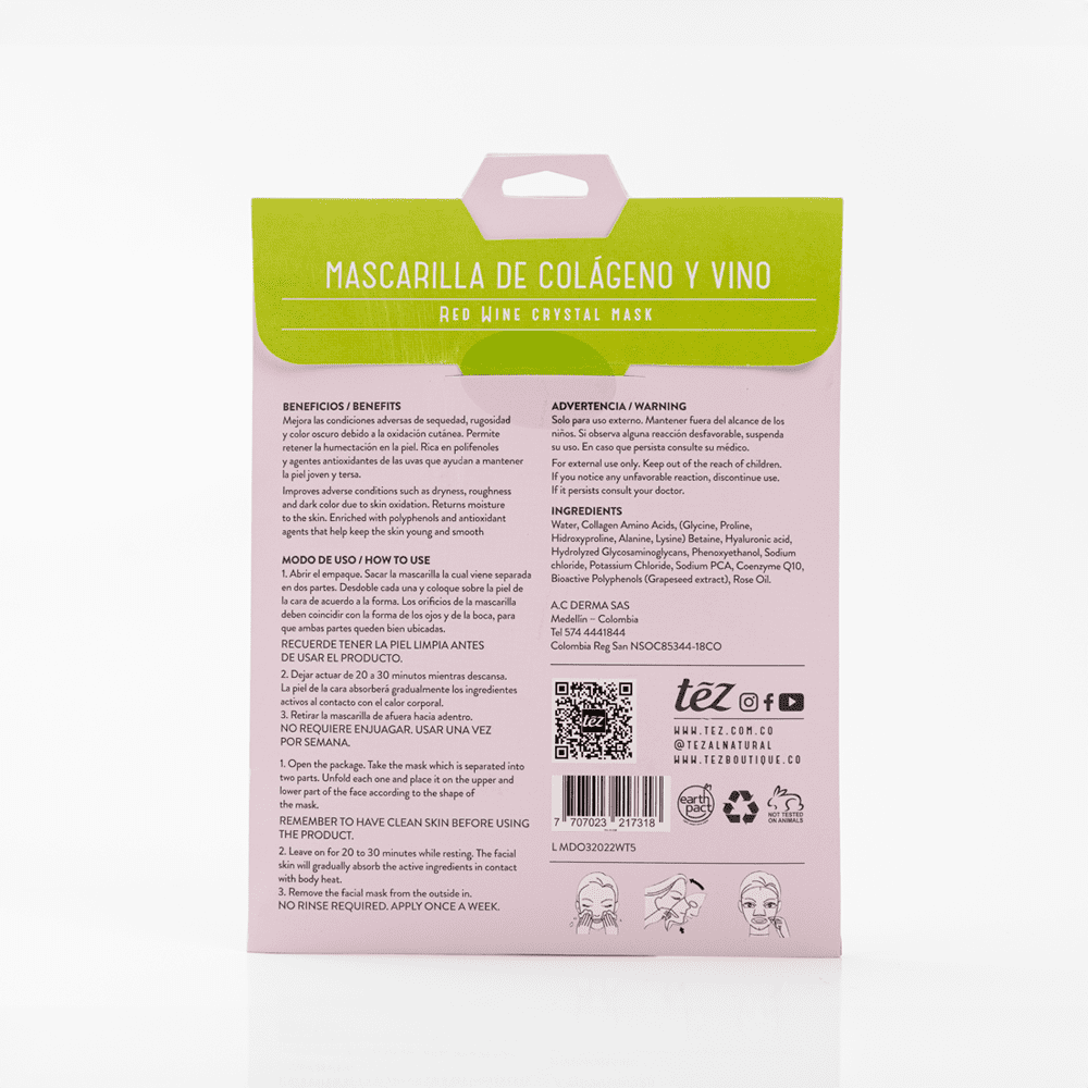 Mascarilla Facial Antioxidante de Colágeno y Vino – Reafirma y Revive Tu Piel | Tez alternate