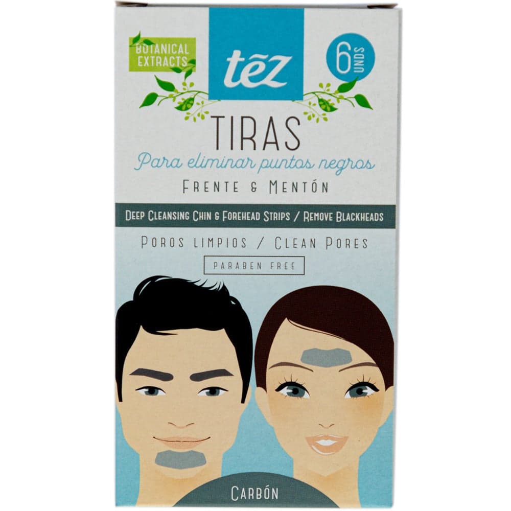 Tiras para eliminar puntos negros de la frente y el mentón con carbón activado | Tez