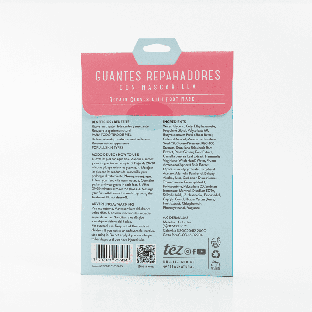 Guantes Reparadores con Mascarilla para Pies – Hidratación y Cuidado Intensivo | Tez alternate